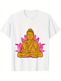 Men's T-Shirt Peaceful Meditation Golden Buddha Surrounded By Pink Lotus Petals Statue