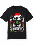 Men's T-Shirt Most Likely To Nap On Christmas With Candy Canes And Gingerbread Tree