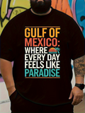 Men's T-Shirt Gulf Of Mexico Where Every Day Feels Like Paradise Retro Sunset Palm Paradise
