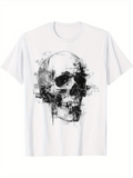 Men's T-Shirt Abstract Ink Brush Strokes Surrounding Moody Anatomical Human Skull