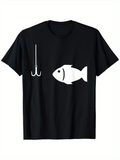 Men's T-Shirt Simple Fishing Hook With White Silhouette Graphic Fish