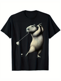 Men's T-Shirt Playful Capybara Swinging A Golf Club On Black Shirt