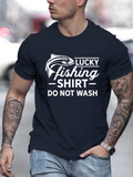 Men's T-Shirt Lucky Fishing Shirt With Bold Outline Lettering And Leaping Fish Graphic