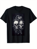 Men's T-Shirt Floral Shadows With Botanicals Growing Beneath Twin Human Skulls
