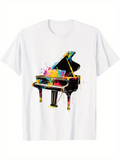 Men's T-Shirt Colorful Abstract Paint Splashes Decorating Elegant Grand Piano