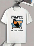 Men's T-Shirt Im Not Antisocial Im Anti Stupid Cat Reading Book On Cozy Armchair