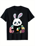 Men's T-Shirt Colorful Easter Eggs Surrounding Cute Panda With Bunny Ears