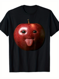 Men's T-Shirt Playful Human Face With Tongue On Shiny Red Apple
