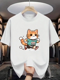 Men's T-Shirt Energetic Cartoon Running Cat With Number Tag