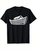 Men's T-Shirt Minimalist White Lined Ancient Wooden Boat Silhouette With Cabin Design Boat