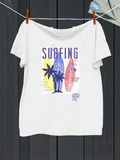 Men's T-Shirt Surfing Beach Vibes With Palm Tree Sunset And Surfboards