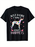 Men's T-Shirt Just A Girl Who Loves Whippets Colorful Hearts With Standing Loving Whippet Dog