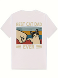 Men's T-Shirt Best Cat Dad Ever Retro Stripe Pattern With Fist Bump And Cat Graphic