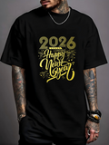 Men's T-Shirt 2026 Happy New Year Fireworks Sparkling With Festive Gold Lettering Celebration T Shirt