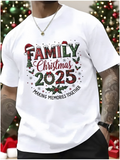 Men's T-Shirt Family Christmas 2025 With Holly Berries And Festive Decorations