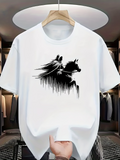 Men's T-Shirt Shadowed Warrior Galloping Through Mist On Snorting Horse