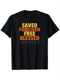 Men's T-Shirt Saved Forgiven Free Blessed Changed Color Block Lettering On Classic Tee