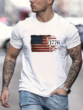 Men's T-Shirt Distressed Vintage Style Stars And Stripes Flag With Bold 1776 Number