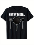Men's T-Shirt Heavy Metal With Frying Pan And Kitchen Utensils On Black T Shirt