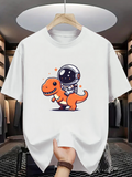 Men's T-Shirt Playful Orange Dinosaur Wearing Cute Astronaut Helmet Walking Under Stars Dinosaur