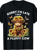 Men's T-Shirt Sorry Im Late I Saw A Fluffy Cow Surrounded By Sunflowers Butterflies And Playful Animals