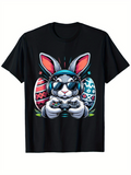 Men's T-Shirt Cool Bunny With Headphones Playing Games Among Easter Eggs