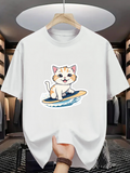 Men's T-Shirt Adorable Cat With Surfboard On Gentle Ocean Waves Cat