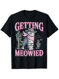 Men's T-Shirt Getting Meowied Cute Cat With Pink Cowboy Hat Scarf And Desert Cactus Plants