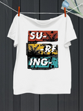 Men's T-Shirt Surfing With Retro Sunsets And Black Palm Leaves Graphic