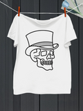 Men's T-Shirt Line Art Skull With A Tall Hat Illustration