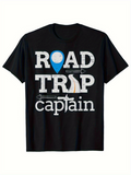 Men's T-Shirt Road Trip Captain With Blue Map Pin Playful Arrows And Bold Lettering T Shirt