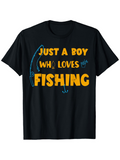 Men's T-Shirt Just A Boy Who Loves Fishing With Blue Rod And Yellow Letters Fishing
