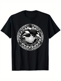 Men's T-Shirt Dramatic Ocean Waves With Tribal Patterns Encircling A Powerful Orca