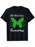 Men's T-Shirt Bile Duct Cancer Awareness Green Ribbon Butterfly Among Small Butterflies