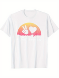 Men's T-Shirt Sunset Peace Sign And Heart Above Clouds