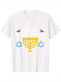 Men's T-Shirt Merry Hanukkah Festive Stars Candles And Holiday Menorah