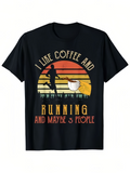 Men's T-Shirt I Like Coffee And Running Among Retro Sunset With Coffee Mug