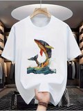 Men's T-Shirt Colorful Artistic Splashing Waves With Swimming Oceanic Whale