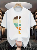 Men's T-Shirt Retro Color Striped Design With Vertical Lettering Padel Racket