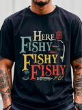 Men's T-Shirt Here Fishy Fishy Fishy With Fishing Hook Boots Bait And Lure