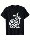 Men's T-Shirt Silhouetted Rabbits Clustered In Abstract Layers Black Hare