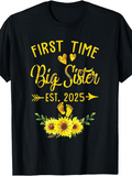 Men's T-Shirt First Time Big Sister With Sunflowers Leaves And Tiny Baby Footprints
