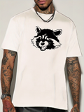Men's T-Shirt Playful Ink Style Raccoon Head On Minimalist Cotton T Shirt