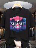 Men's T-Shirt Miami Florida Palm Trees Over Neon Sunset Sky