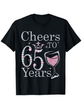 Men's T-Shirt Cheers To Sixty Five Years With Pink Glitter Wine Glass