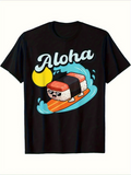 Men's T-Shirt Aloha Cool Sun Surfing Sushi Under Blue Tropical Wave