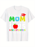 Men's T-Shirt Proud Mom With Red Graduation Hat Apple Colorful Kindergarten Letters T Shirt