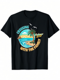 Men's T-Shirt Cruising With The Family Golden Sunset Beach With Palm Trees And Calm Blue Ocean Shoreline
