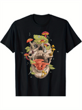 Men's T-Shirt Lush Forest Mushrooms Growing Over Skull And Lizard