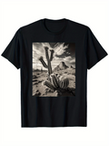 Men's T-Shirt Expansive Desert Landscape With Rolling Clouds Cacti And Majestic Mountains